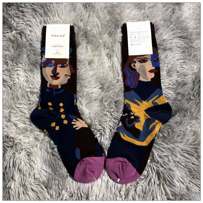 Tourtiwi - Vendita all'ingrosso Calzini - Unisex - Scorte di dipinti a olio astratti retrò di ritratti3