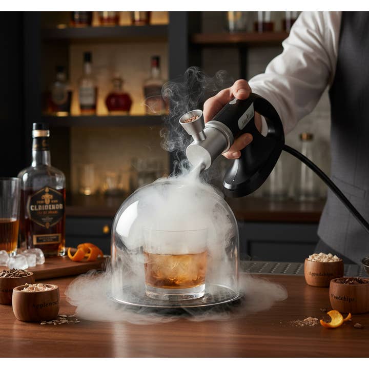 Kadra Kitchenware – Engroshandel Køkkenudstyr – Mitbak elektrisk cocktailryger med kuppelåg og træflis1