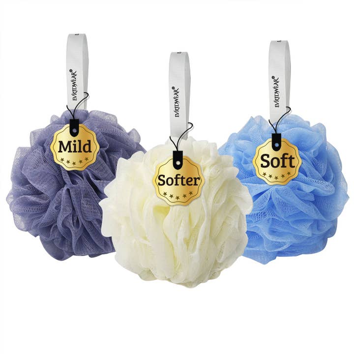 EvridWear – Großhandel Badepuff/-schwamm – EvridWear 3 Stück Peeling-Baden-Luffas, Schwämme, Puffs zum Duschen (weich bis mild)