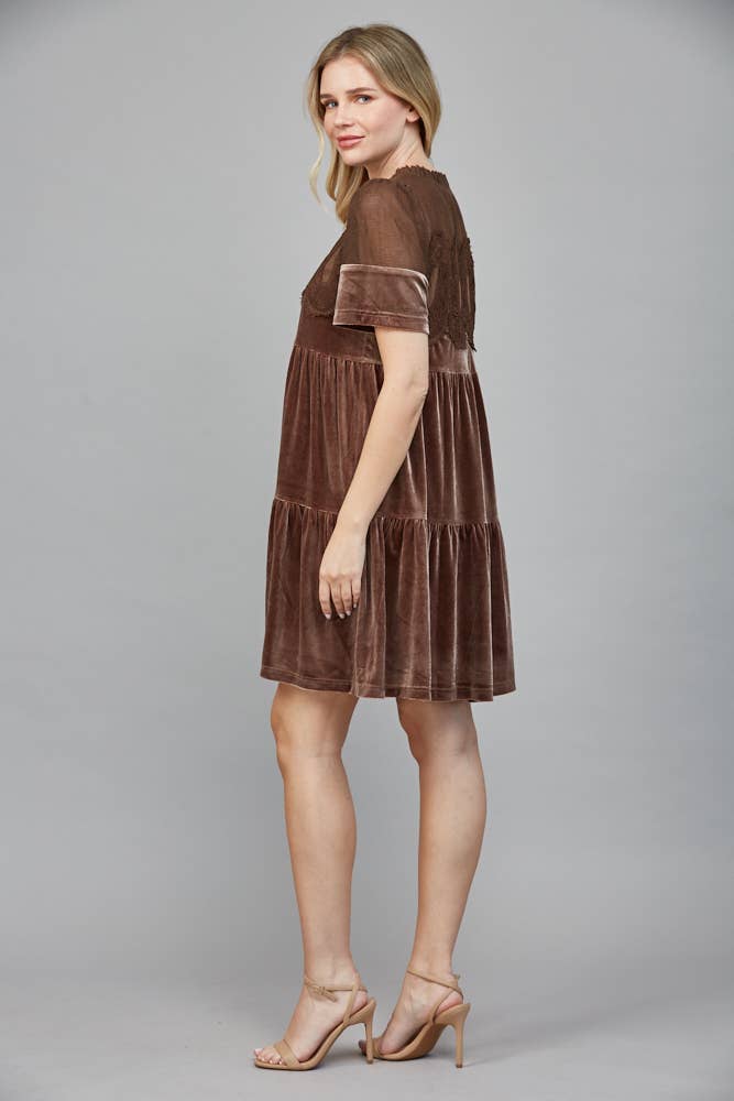 FATE - Wholesale Dress - Women's - CONTRAST SHEER MESH W/ INTRICATE LACE DETAIL VELVET FD34144 20