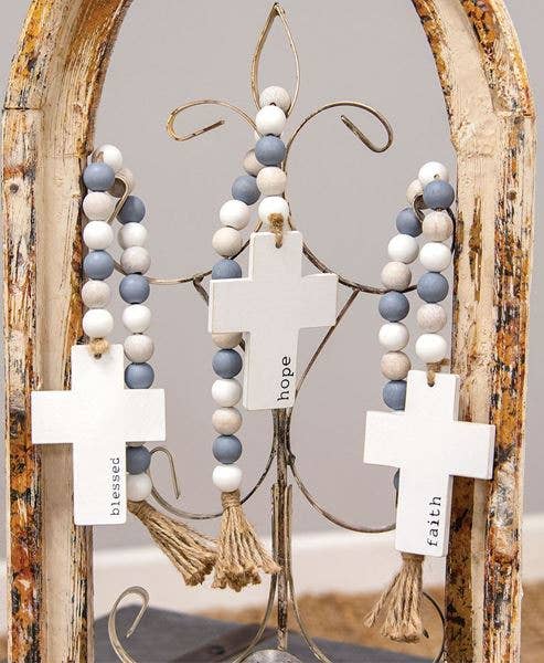 Col House Designs - Wholesale Decorative Tabletop Object - Hope, Blessed, Faith Beaded Cross Hanger, 3 Assorted1