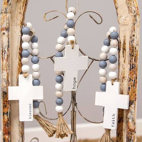 Col House Designs - Wholesale Decorative Tabletop Object - Hope, Blessed, Faith Beaded Cross Hanger, 3 Assorted1
