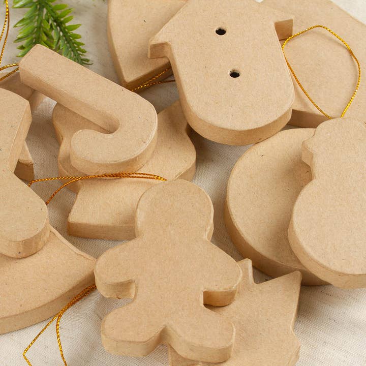 Case of 36 Assorted Shape Paper Mache Holiday Ornaments for wholesale by Factory Direct Craft
