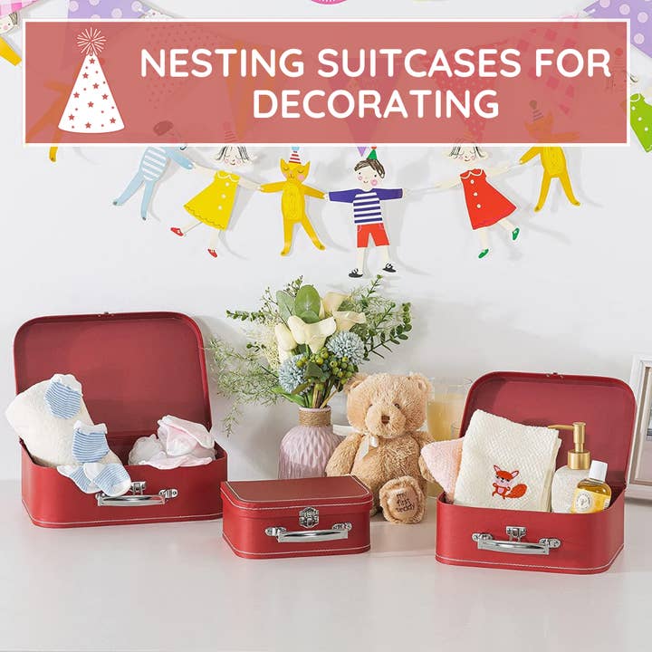 Soul & Lane - Wholesale Decorative Box - Set of 3 Rich Red Cardboard Suitcase Storage Box7