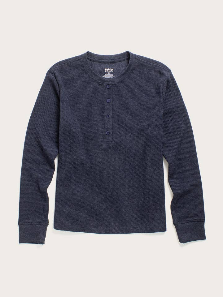 Henley de Malha Reciclada para Mulher / Azul Safira Mesclado por atacado de Bridge & Burn