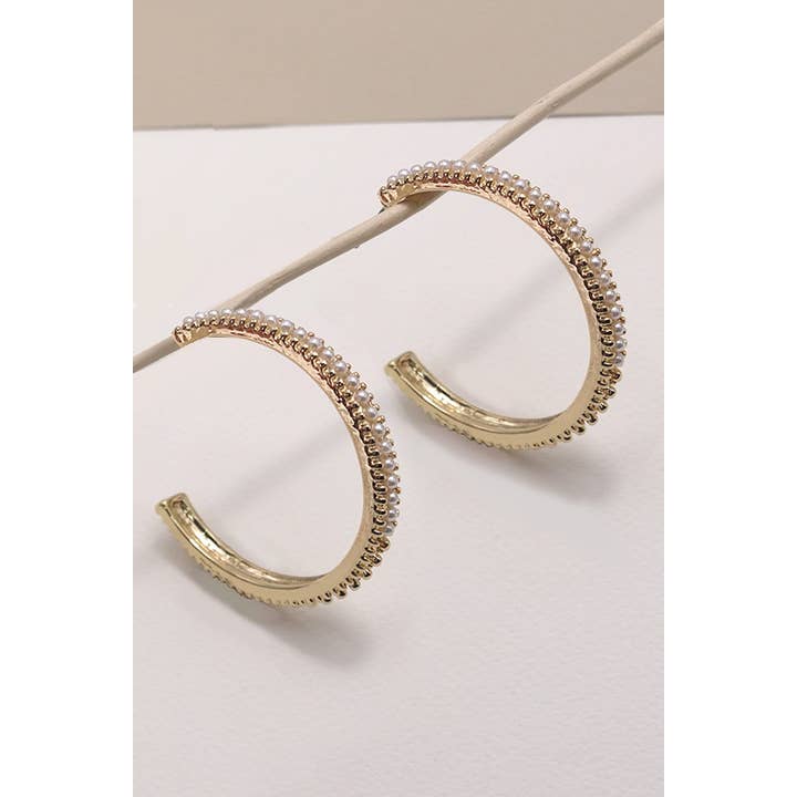 GOLD PEARL PAVE TITANIUM POST STUD HOOP EARRINGS | 31E24549 for wholesale on Faire