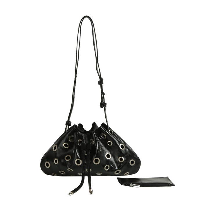 Handbag Factory Corp - Wholesale Shoulder Bag - Women's - Rivet Grommet Drawstring Shoulder Bag