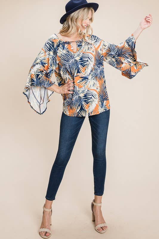 Emerald Collection – Großhandel Bluse – Damen – ETK-8530 Tropische Glockenärmel Schlüsselloch-Oberteil6