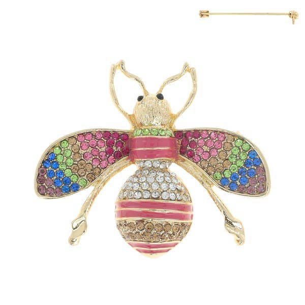 anbfashion - Venta al por mayor Broches - BROCHE DE ABEJORRO ESMALTADO CON PAVÉ DE DIAMANTES DE IMITACIÓN P73263