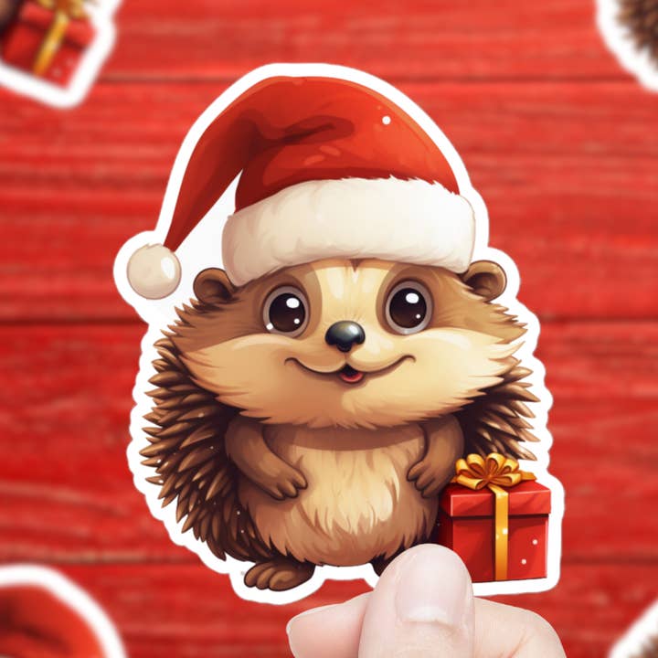 Simpatico adesivo natalizio a forma di riccio per la vendita all'ingrosso da parte di Mystical Clarity