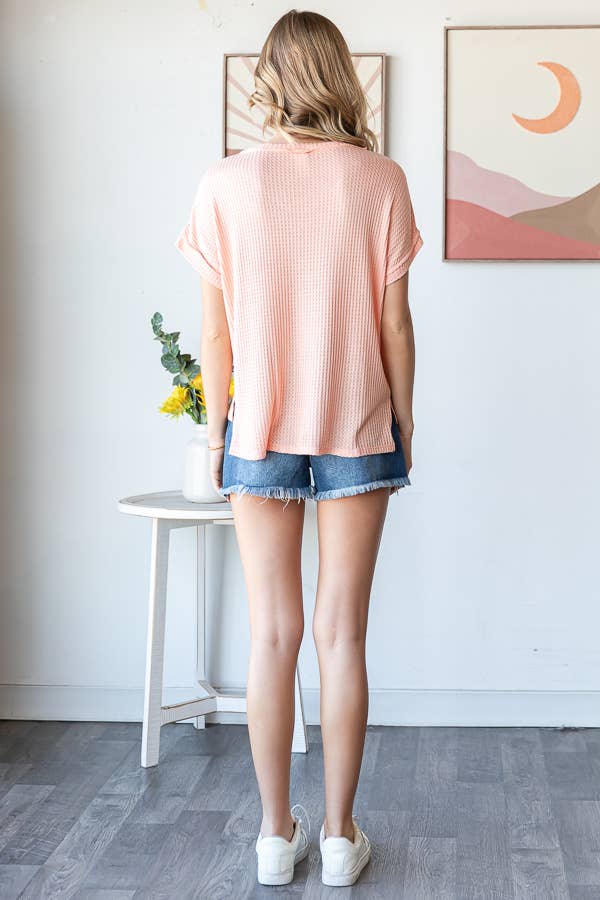 7th Ray - Wholesale Tunic - Women's - Multi Fabric Patchwork V neck Short Sleeve Top T594118