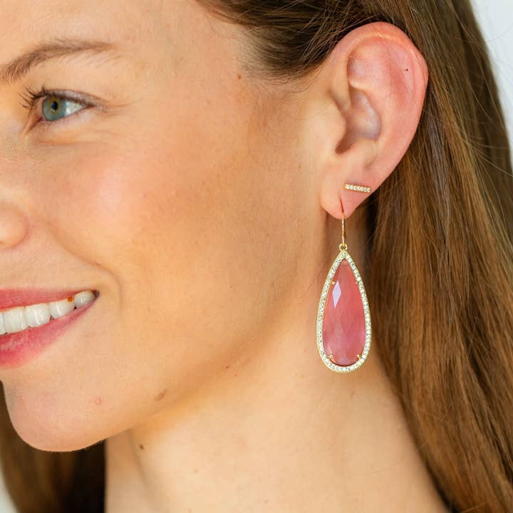 Splendid Iris - Wholesale Dangle Earrings - Phoebe, Long Shimmer Stone Earrings, SALE