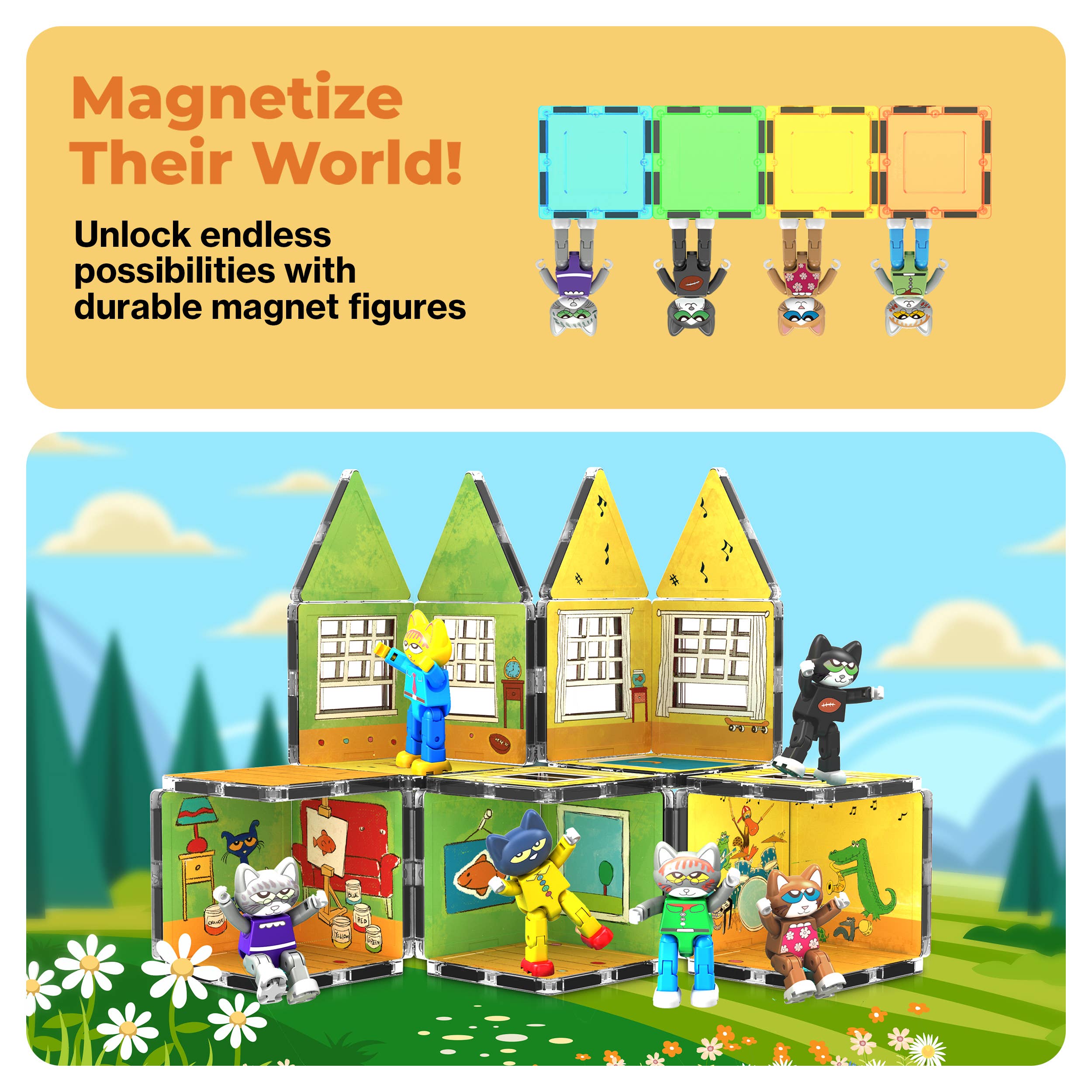 PicassoTiles - Wholesale Building Set - Kids - PicassoTiles 6pc Pete The Cat Magnetic Tile Characters6