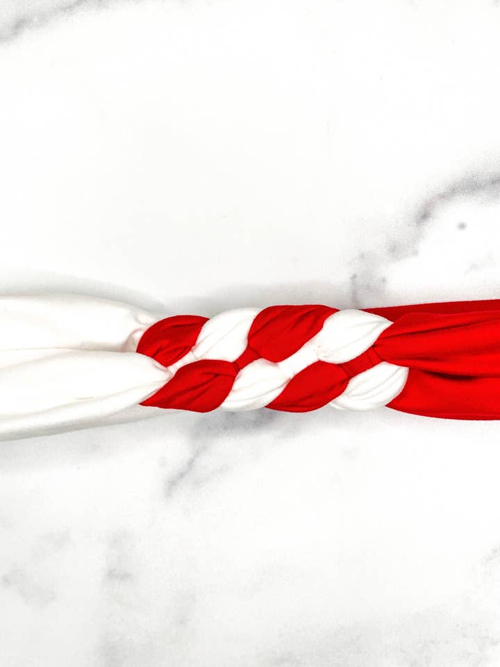 Cerchietto intrecciato rosso e bianco per la vendita all'ingrosso da parte di MandaBees Headbands