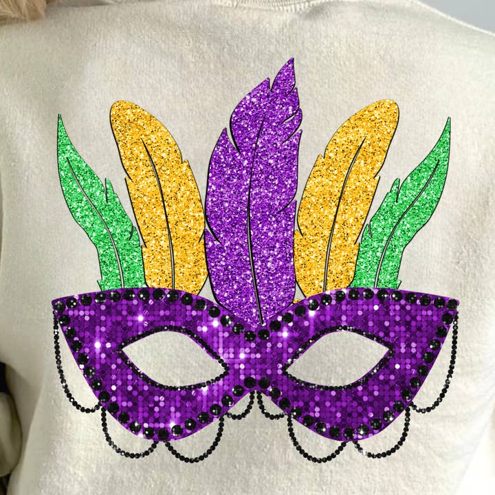(shirt not included) Mardi Gras Mask - Matte Clear Film Transfer for wholesale by TEELUX