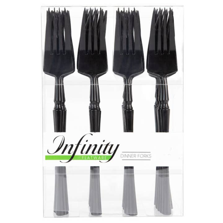 EcoQuality - Wholesale Cutlery set - Plastic Dinner Forks Black Infinity Flatware Collection4