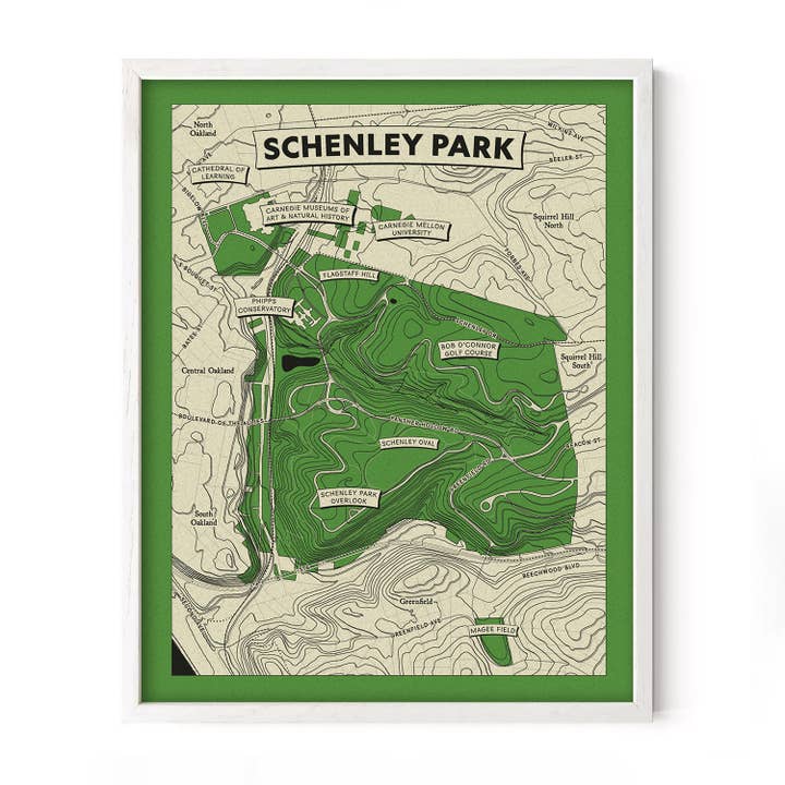 Schenley Park Topographic Map Print for wholesale by Squirrel Hill Design and Craft