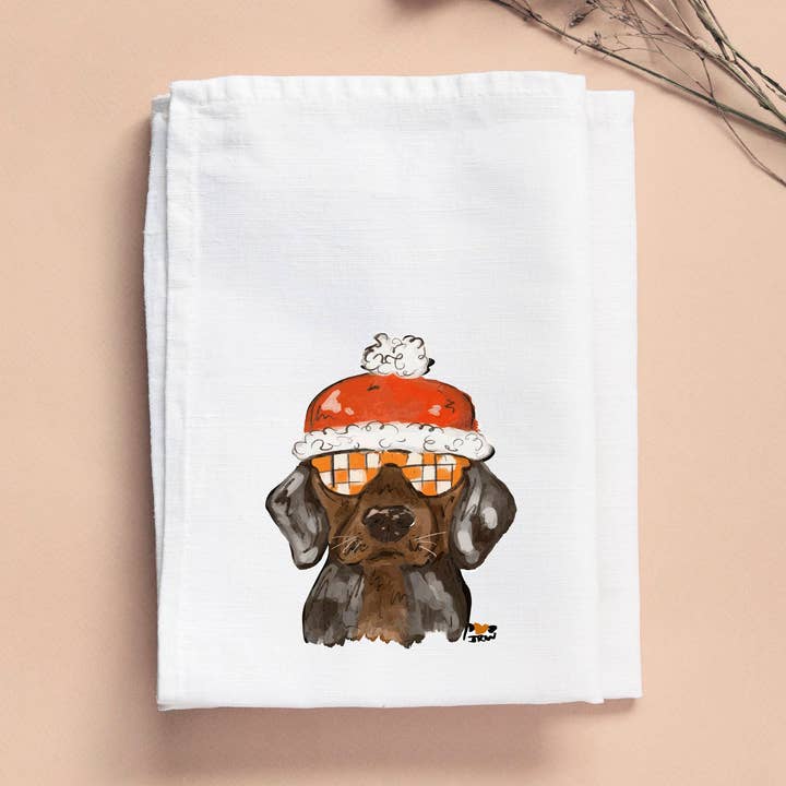 Jennie Christmas Hound Tea Towel for wholesale by LuckyBird Apparel and Home