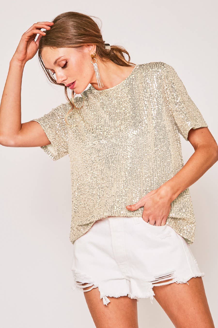 Vine & Love - Wholesale Blouse - Women's - Sequin Short-Sleeve Party Clubwear Blouse VT6010111