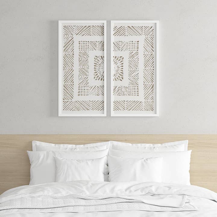Olliix - Wholesale Gallery Wall Set - Natural Rice Paper Geo Wall Art Decor 2-Piece