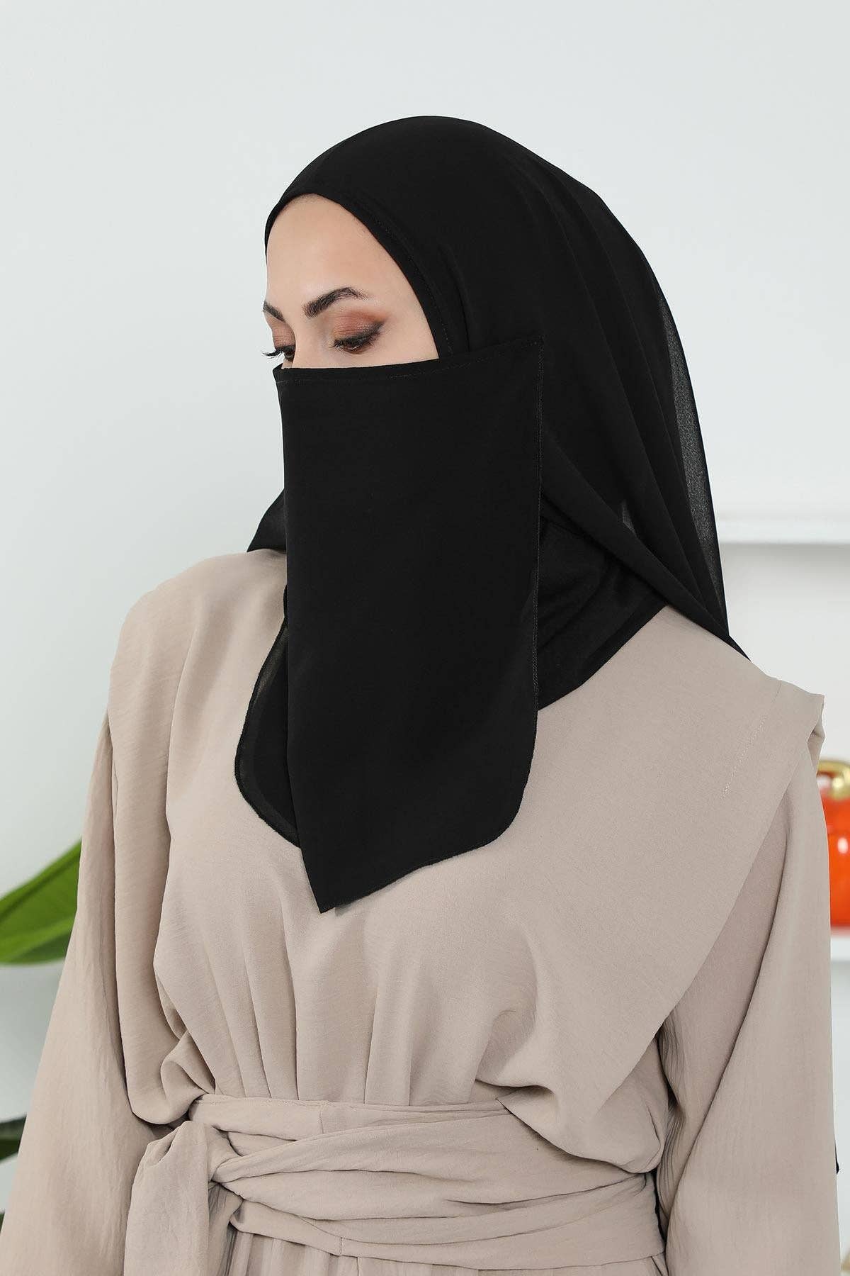 Black Veil with Attached Chiffon Shawl, One-Piece Instant Niqab Hijab Scarf, Lightweight Modest Face and Head Covering,PC-1 for wholesale on Faire4