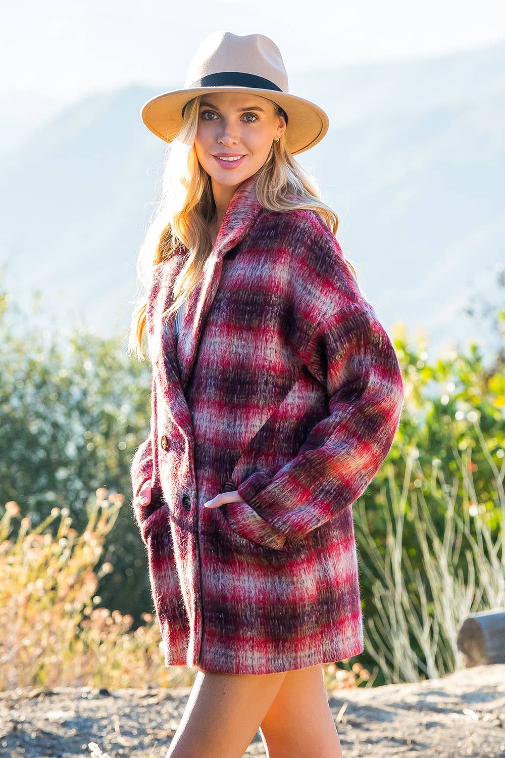 Bluivy - Wholesale Coat - Women's - DOUBLE BREASTED BRUSHED PLAID SHACKET22