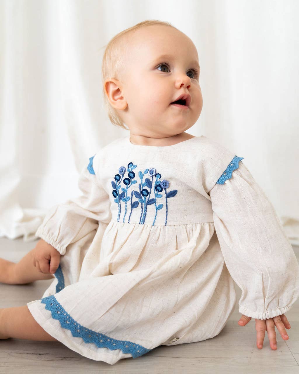 Natural Matera Embroidered Baby Dress & Bloomer (Organic Cotton) for wholesale on Faire12
