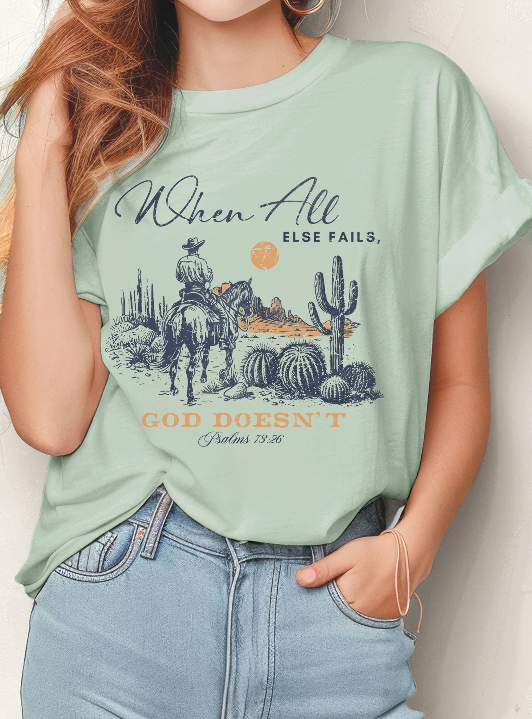 Rustee Clothing – Großhandel T-Shirt mit Siebdruck – Damen – WENN ALLES ANDERE VERSAGT, MACHT GOTT KEINE COWBOY-GRAFIK-T-SHIRTS1