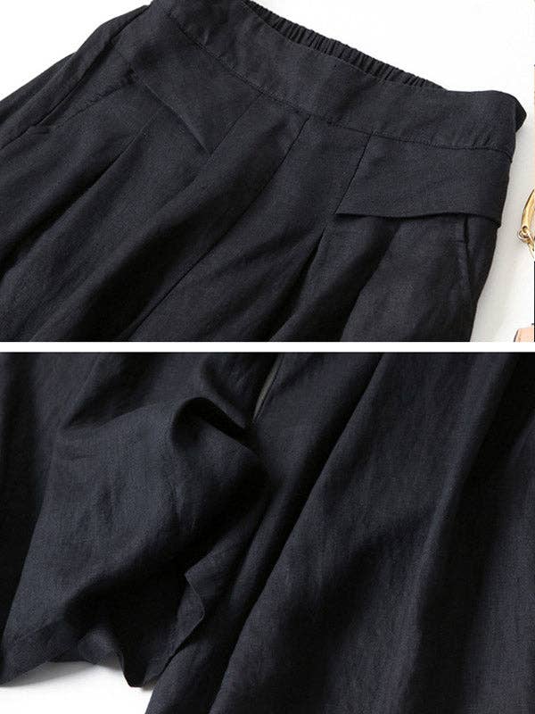 UZ Wholesale Store - Vendita all'ingrosso Pantalone - Donna - Pantaloni larghi nona larghi in cotone ramie tinta unita5