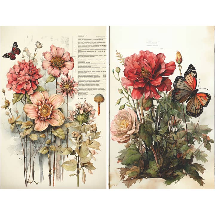 Craft Kreatively - Venta al por mayor Material para manualidades - Páginas Botánicas Decoupage Papel de Arroz - A4 - 6 piezas – Manualidades