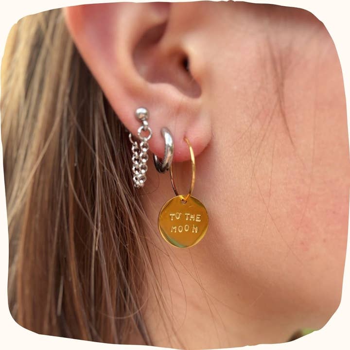MARLAH - Wholesale Dangle Earrings - Hoops To the Moon & Back – Hand-stamped golden hoops2