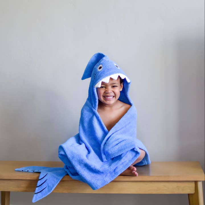 Yikes Twins - Wholesale Hooded Towel - Kids & Baby - Blue Shark Hooded Towel for toddlers ages 2 to 8 years old