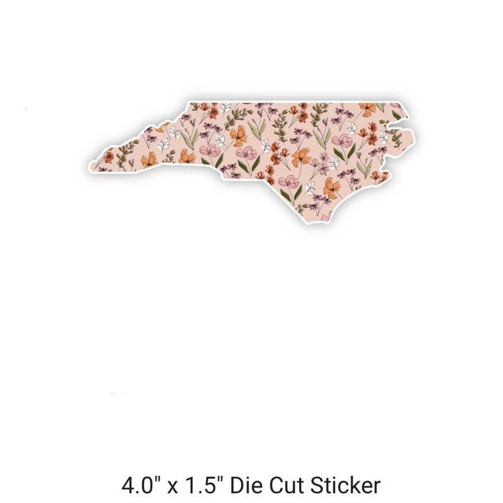 Positively North Carolina - Wholesale Sticker - Floral North Carolina State Sticker with Flowers5