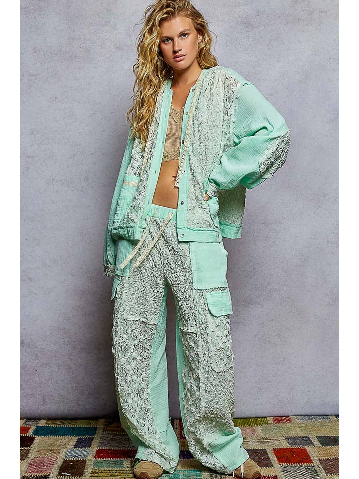 Pol Clothing - Wholesale Pants - Women's - Solid lace patch side pocket wide pants4