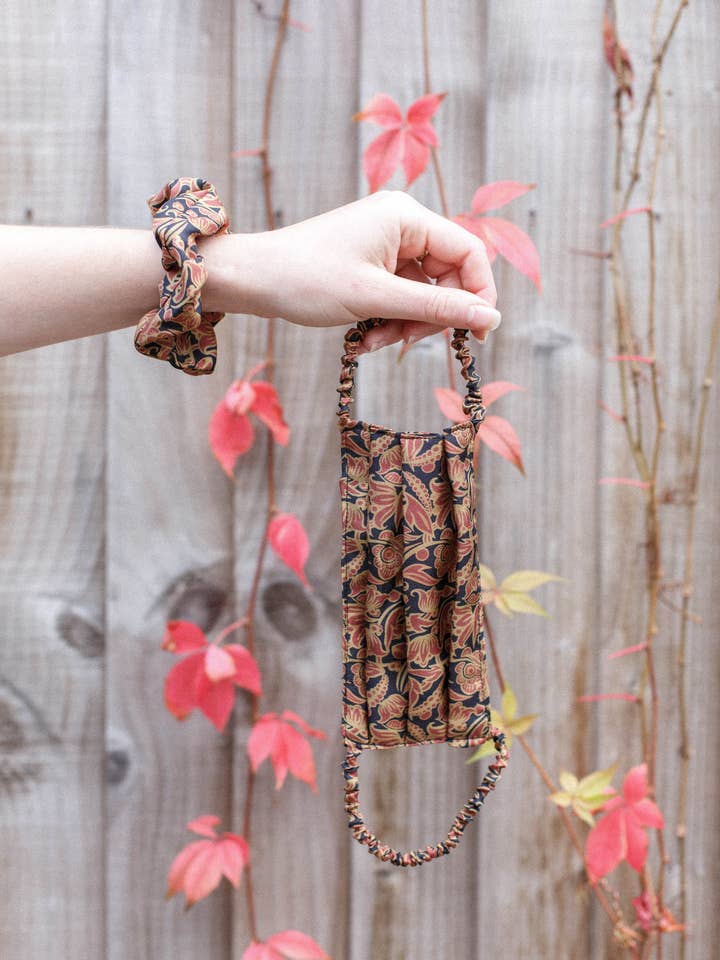 Silk Face Mask in Flora Stripe for wholesale by North London Construction