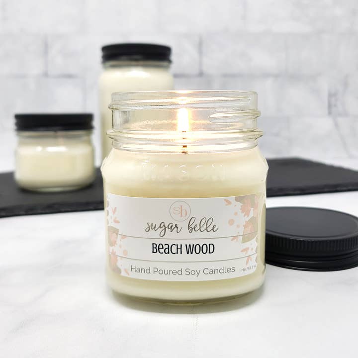 Sugar Belle - Wholesale Jar/Filled Candle - Beach Wood Mason Jar Soy Candle