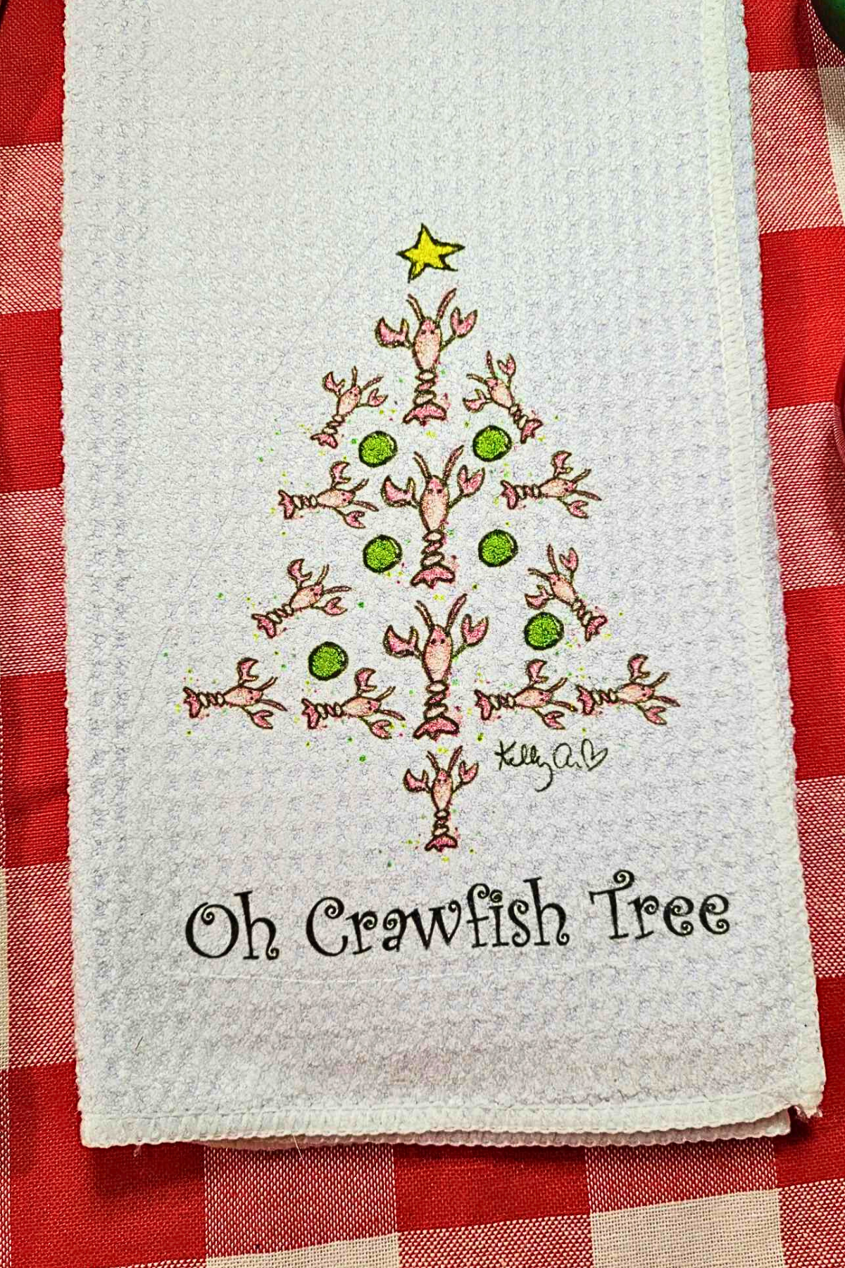 Kelly Airhart Studios - Wholesale Tea Towel - Christmas Tea Towel. Oh Crawfish Tree5