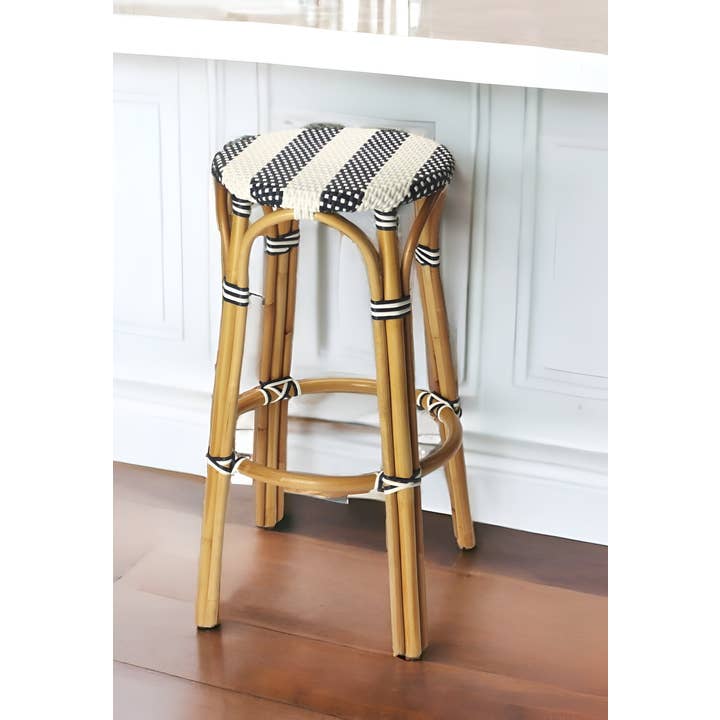 HomeRoots - Wholesale Stool - 30" Blue White And Natural Rattan Backless Height Bar Chair1