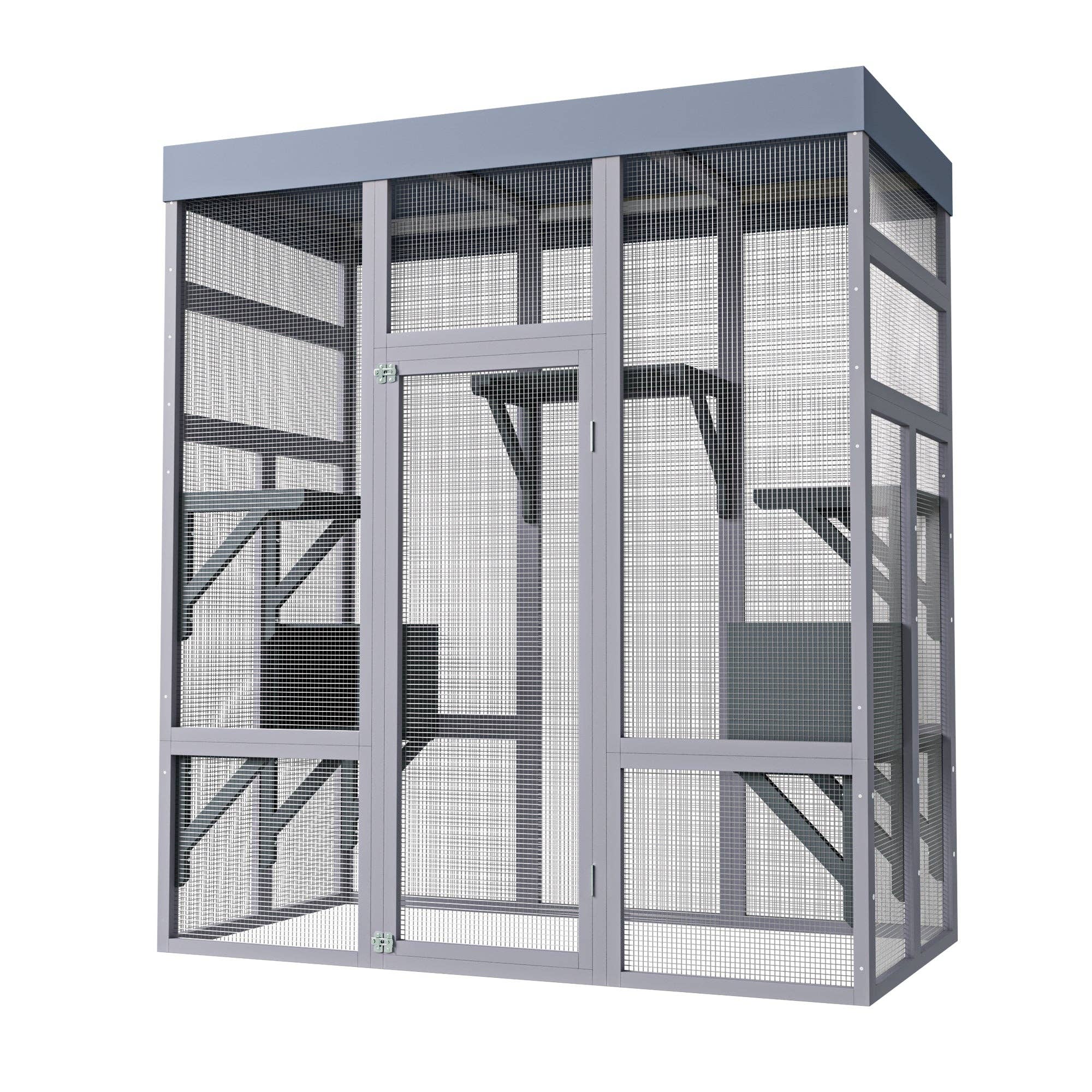 39F Inc. - Wholesale Pet Carrier - Cat - 62.6in Outdoor Wooden Catio with Roof and Platforms5