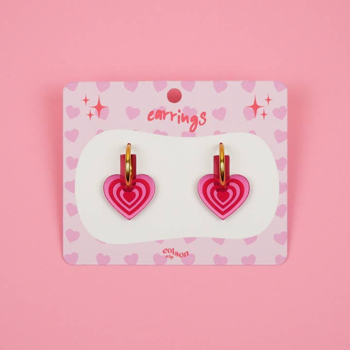 Translucent Pink Pattern Heart Hoop Earrings - 2 sizes for wholesale by ColsonDesign