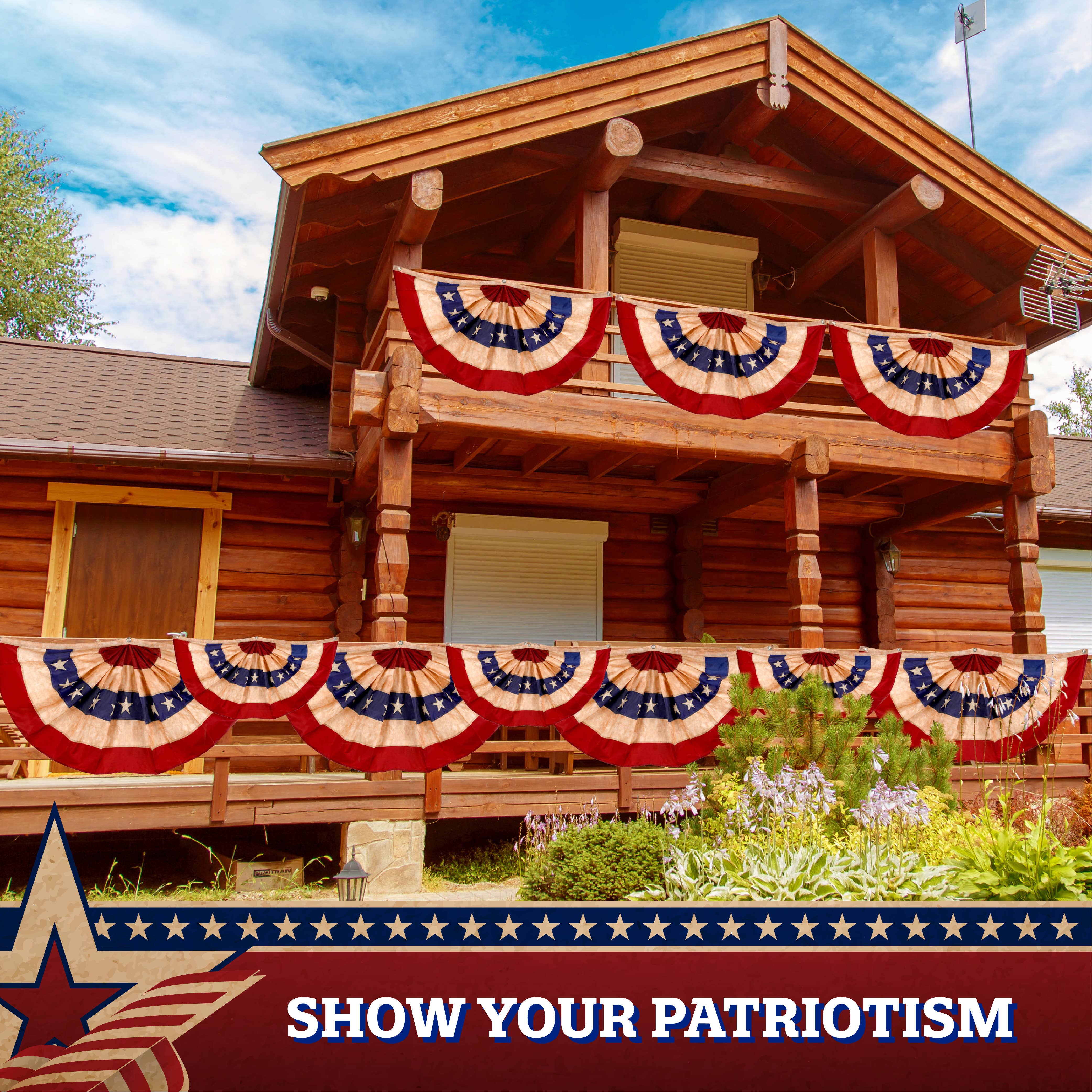 G128 - Vente Drapeaux - Drapeau d'éventail plissé teinté thé américain G128 2 x 1,2 m en polyester brodé étoiles et rayures6