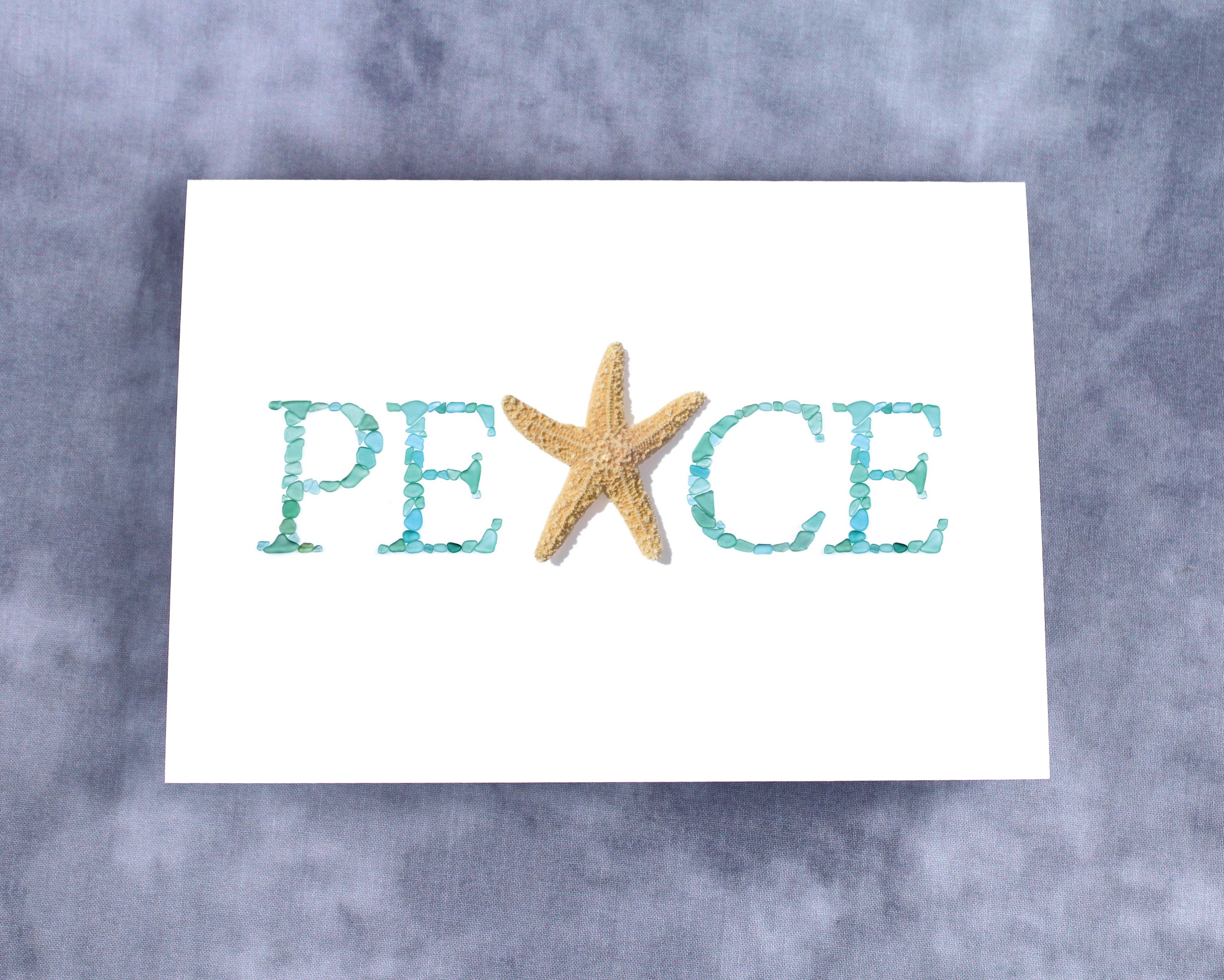 Beachcombing / Etched by the Sea - Wholesale Season's Greetings Card - Sea Glass and Starfish Peace Holiday Card1