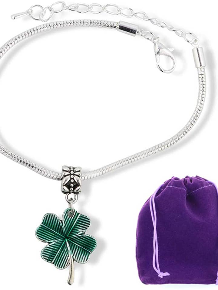 Clover Armband | Four Leaf Klöver med grön nyans rostfritt stål orm kedja Charm Armband för wholesale av Dave The Bunny