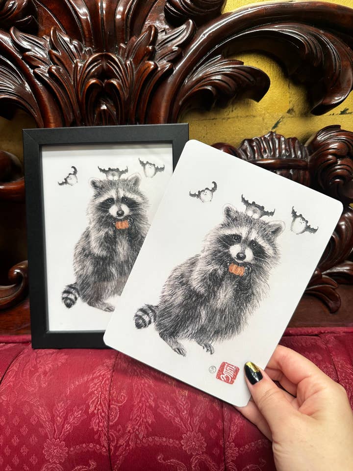 "Baby Trash Panda" Framed Art Card for wholesale by Stephanie Inagaki