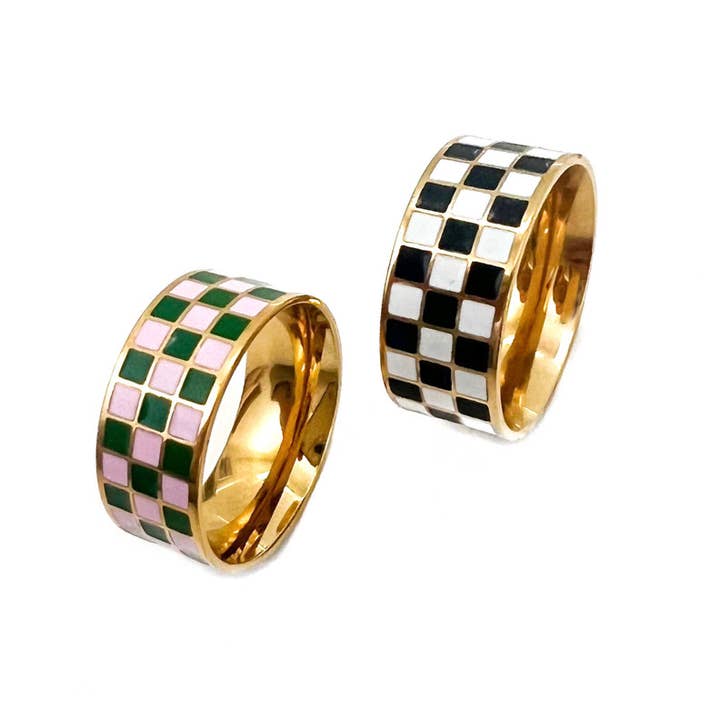 Beljoy - Wholesale Band/Stacked Ring - Rellery Checkerboard Ring || Choose Color