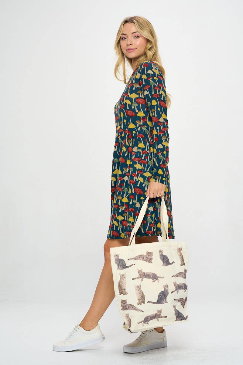 SM WARDROBE – Sacola - Mulher por atacado – TOTE BAGS EM TABBY CINZA COM IMPRESSÃO GATO1