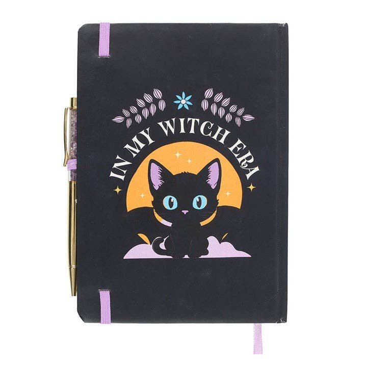 Something Different Wholesale - Wholesale Notebook - In My Witch Era Black Bat Cat A5 Notebook with Amethyst Pen2