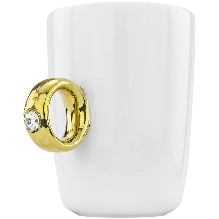 Ceramic Engagement 2 Carat Solitaire Ring Gift Mug, Gold for wholesale by Fairly Odd Brands