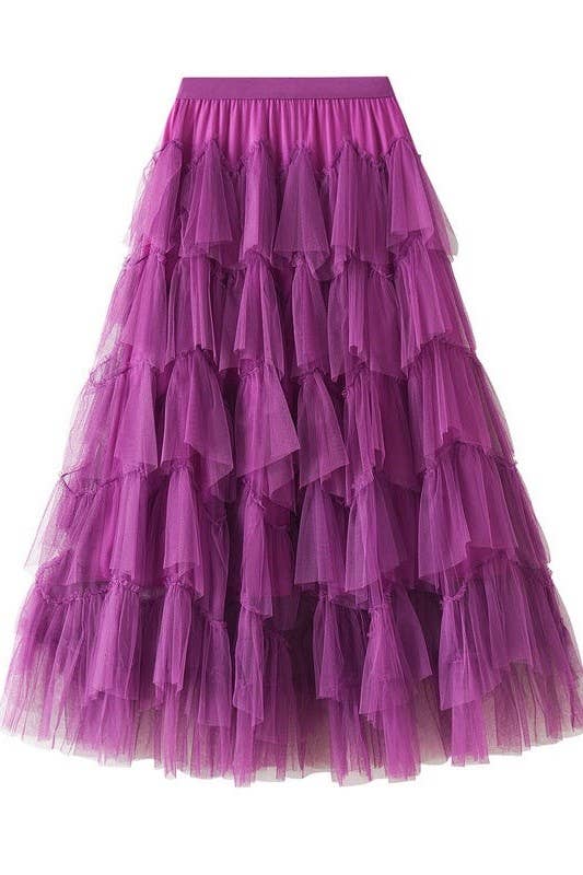 Miss Sparkling - Wholesale Skirt - Women's - Tiered chiffon midi skirt0