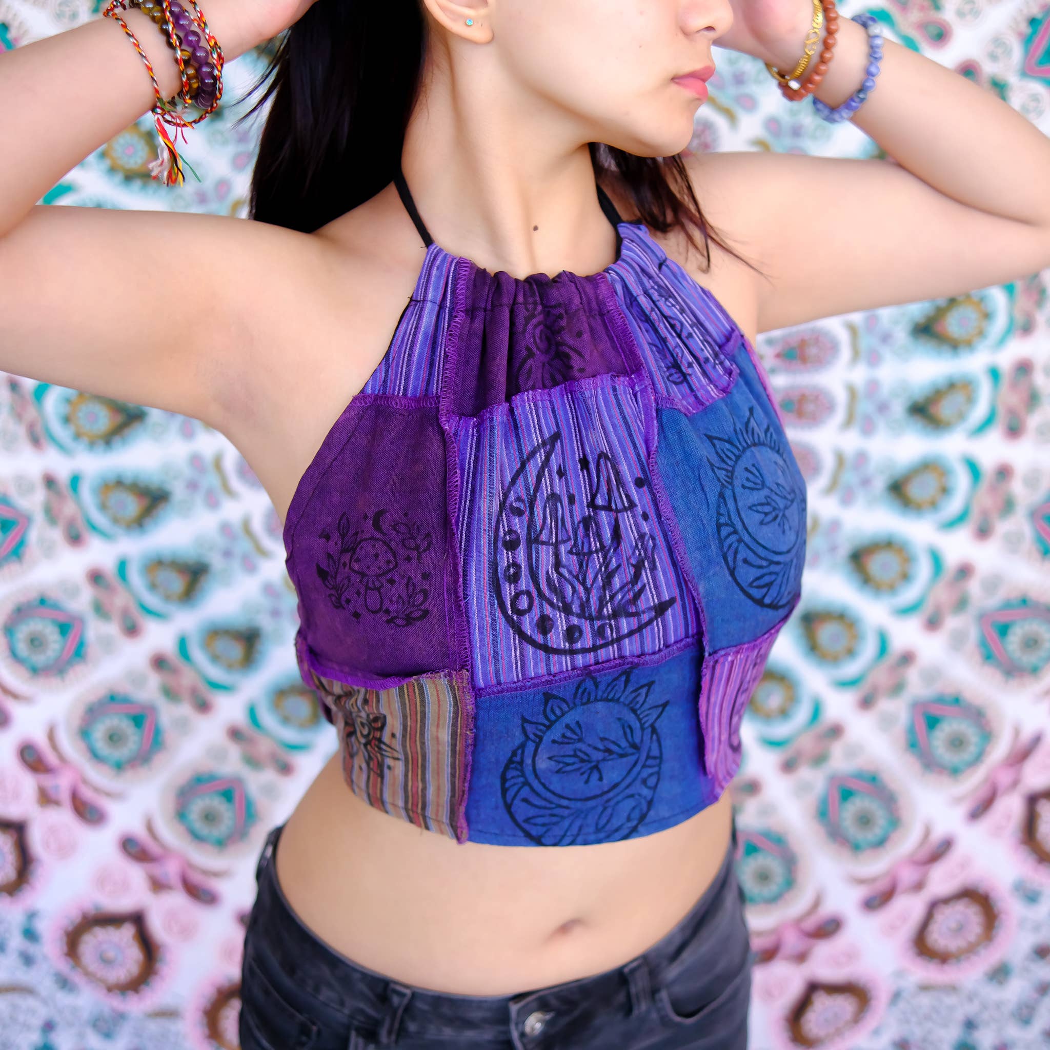 Karma Nepal Crafts – Blusa - Mulher por atacado – Tampo traseiro reversível em algodão com encosto em retalhos7